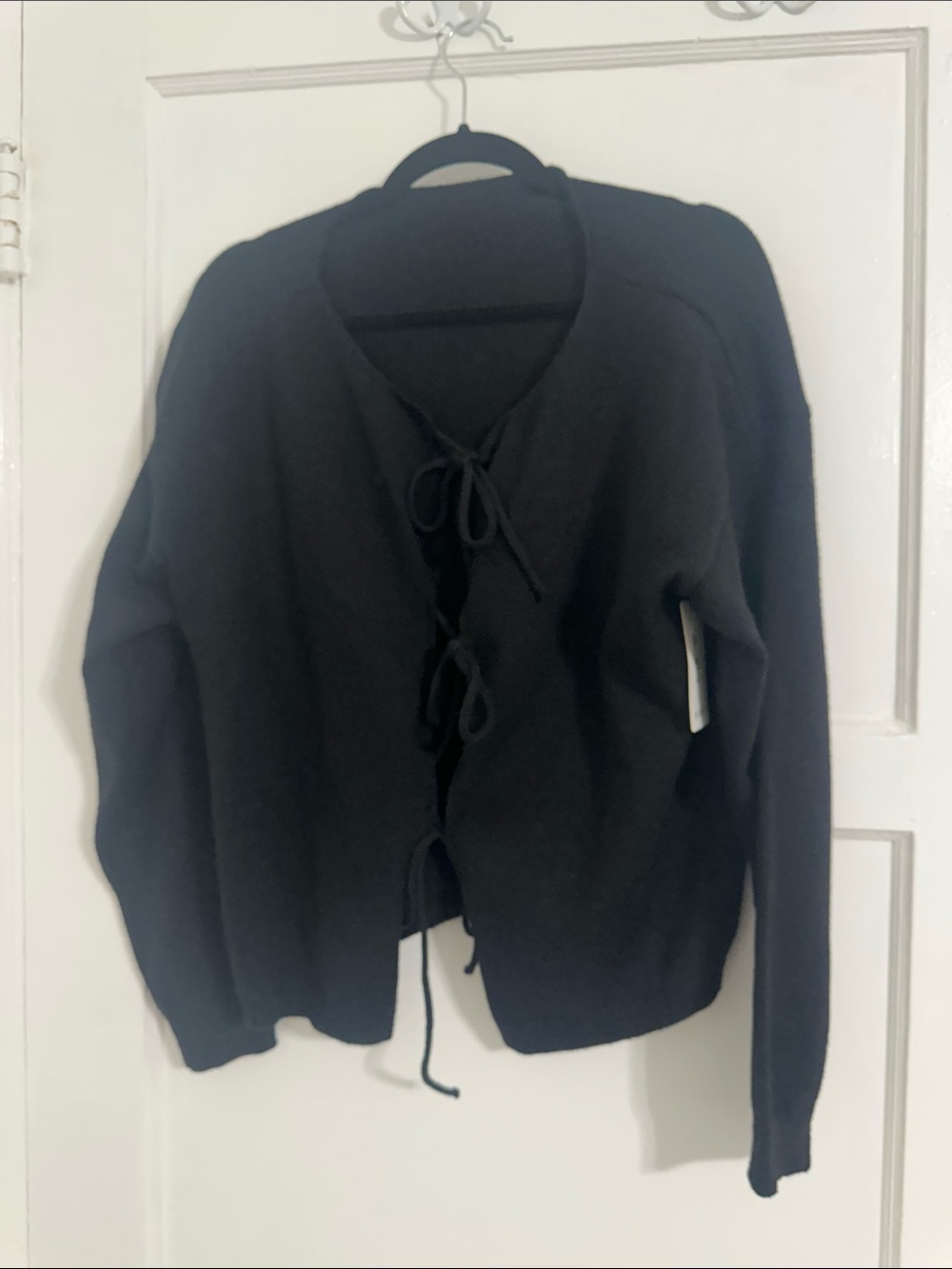 Tie-Front Black Women's Sweater Cardigan